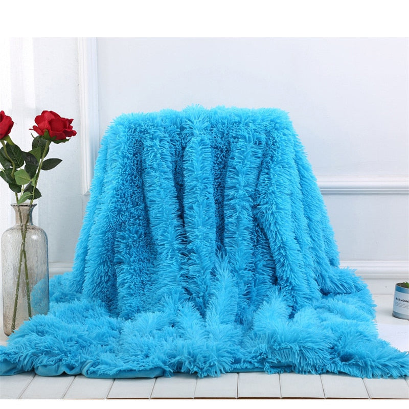 Fluffy Long Plush Throw Blanket Super Soft Double-sided Bedspread