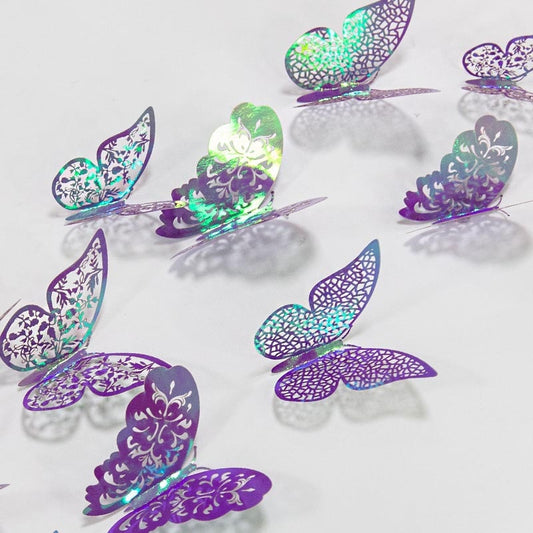 3D Purple Blue Butterflies Wall Stickers Hollow Butterfly Home Wall Fridge Decor DIY Art Mural Room Decor,12Pcs