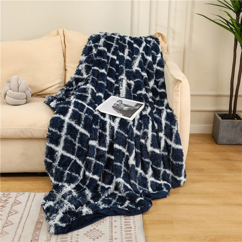 Fluffy Long Plush Throw Blanket Super Soft Double-sided Bedspread