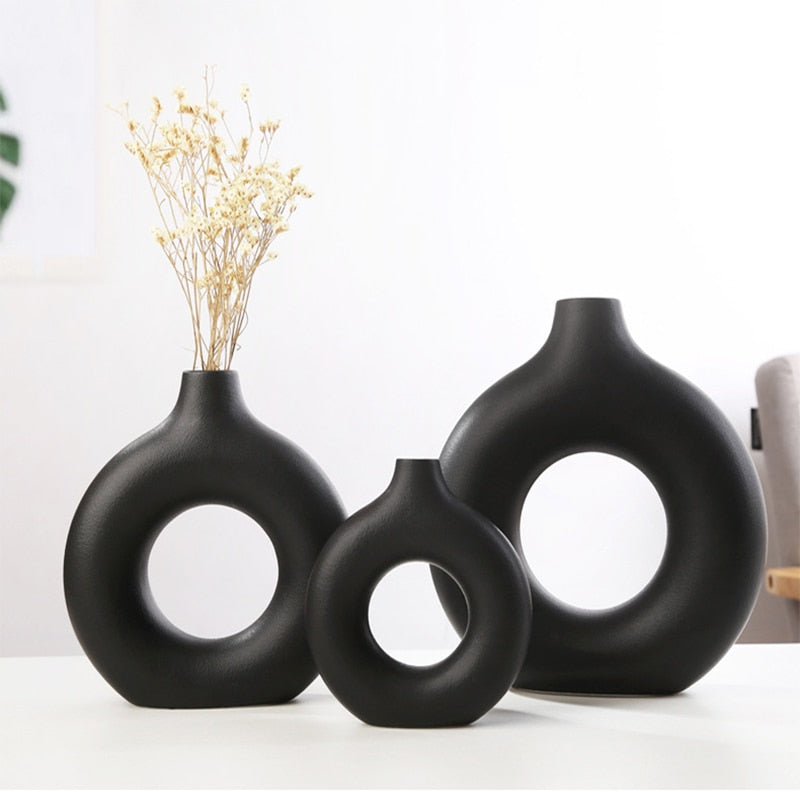 Nordic Ceramic Vase Circular Hollow Donuts Flower Pots (Multi Styles/ Colors)