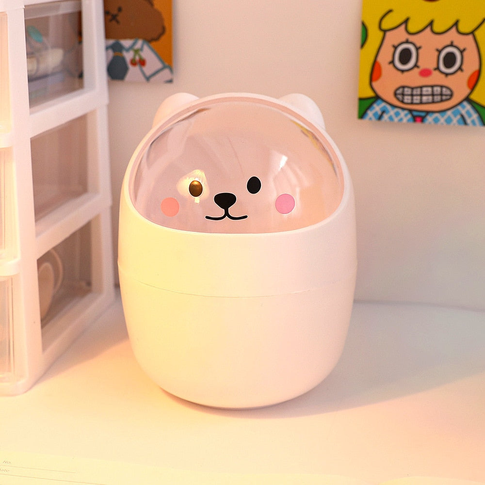 Cute Bear Desktop Trash Can Storage Organizer for Desk Mini Desk Organizer Plastic Pen Holder Kawaii Korean Stationery Storage