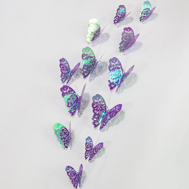 3D Purple Blue Butterflies Wall Stickers Hollow Butterfly Home Wall Fridge Decor DIY Art Mural Room Decor,12Pcs