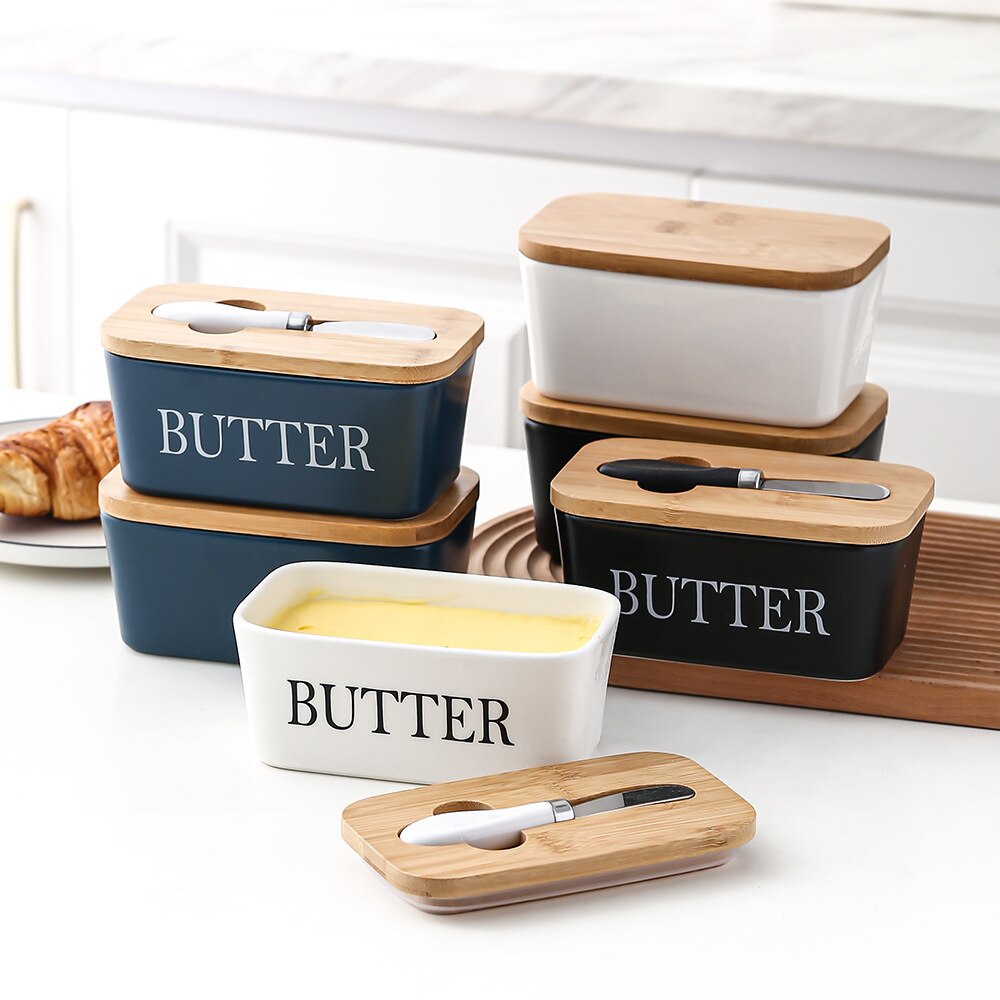 Nordic Butter Box Ceramic Container  With Knife Lid