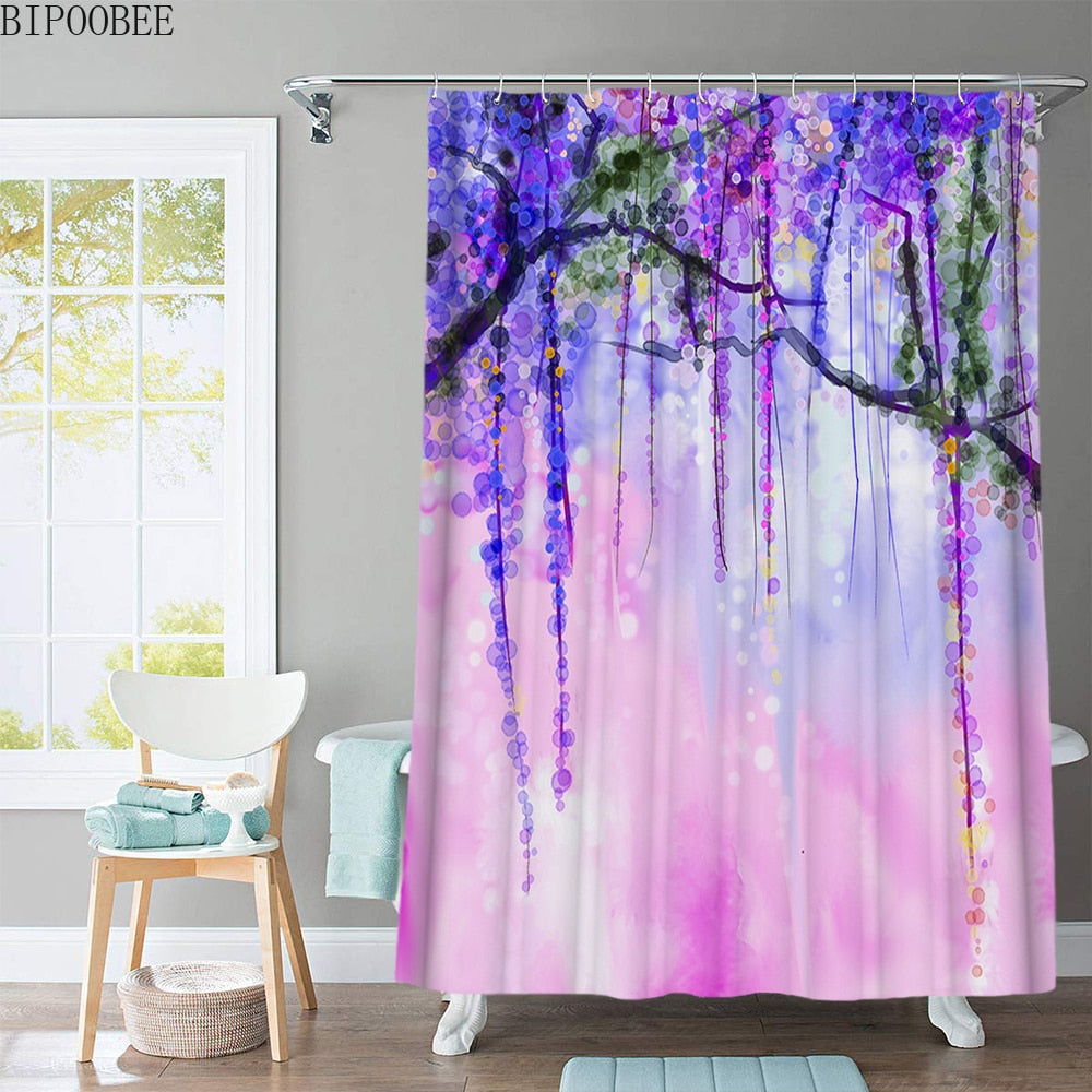 Beautiful Flowers Shower Curtain Cartoon Animal Printed with Hooks