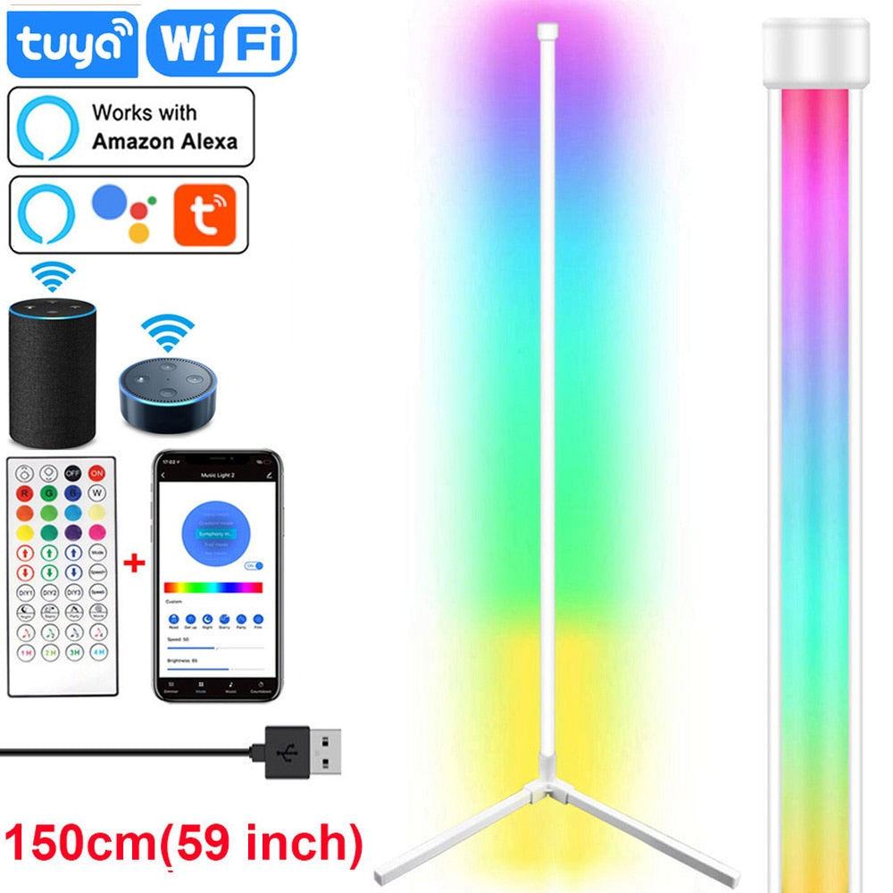 59 inch Dimmable Control Corner Floor Standing Lamps Remote LED RGB Light (Multi Size)