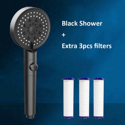 Zloog 5 Mode Bathroom Shower Set Stop Button Black High Pressure Shower Head Water Saving Filter Showerhead Bathroom Accessories