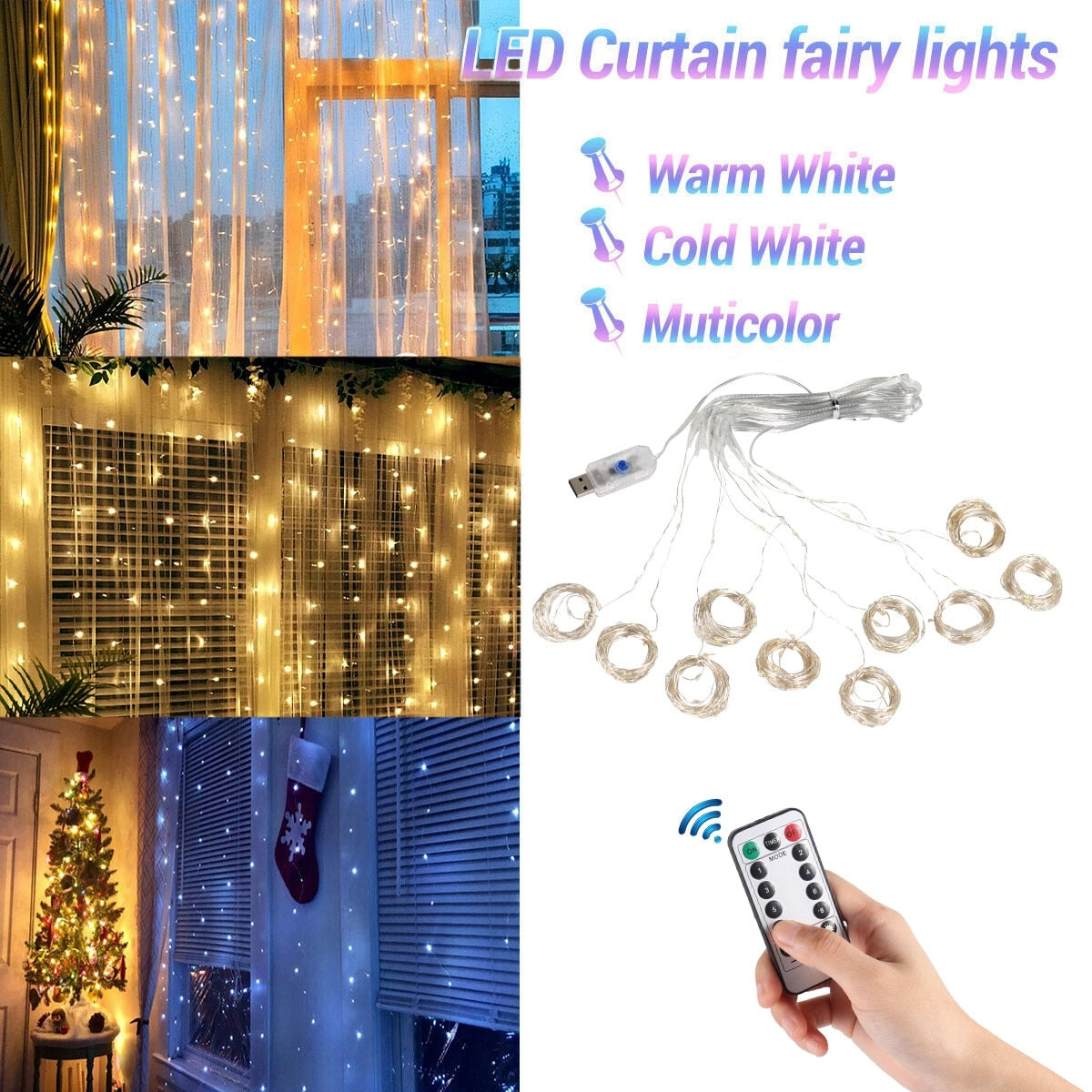 USB Festoon String Light Fairy Garland Curtain Light Lamp